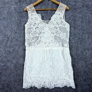 Ropalia Lace Romper Dress Womens Medium Cream Crochet Floral Boho Festival